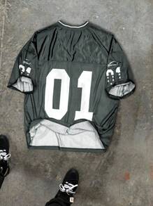 Aesthetic Post 大码男士网眼 V 领 T 恤、运动 T 恤 - 灰色 - 查看 2