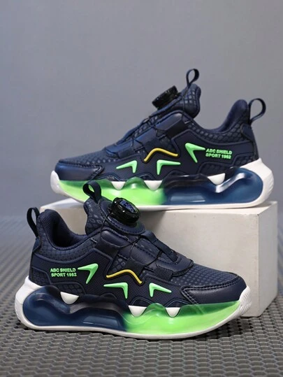 1 双时尚儿童酷炫皮革外观撞色运动鞋，防滑缓冲柔软轻便户外休闲鞋，时尚旋转扣设计，适合婴儿彩色运动鞋