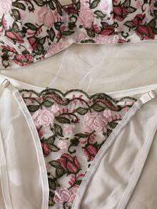 Floral Rose Embroidered Lace Romantic Countryside Lingerie Set - Multicolor - View 6
