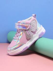 Kids Girls High-Top Fashion Sneakers With Butterfly Wing Decor, Special Material, Stylish & Cool, Suitable For Everyday Wear, Adjustable Hook And Loop Closure, Easy To Wear, Chunky Sneakers For Autumn/Winter Colorful Sneakers - Multicolor - View 4