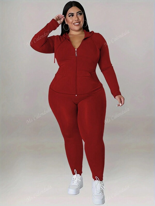 Ensemble de sweat-shirt à capuche zippé et jogging pour femmes grandes tailles - Tenue d'entraînement légère avec trous pour le pouce (Tailles 1X-5X)