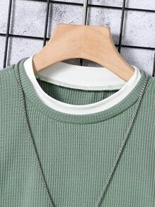 SHEIN 青少年男孩休闲拼色 2 合 1 T 恤，秋季 - 綠色 - 查看 4