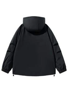Manfinity Sport Corelite Boyfriend Style Men's Casual Solid Color Drawstring Hooded Sports Jacket, Waterproof Outdoor Long Sleeve Full Zip Up Active Wear Sports Jacket