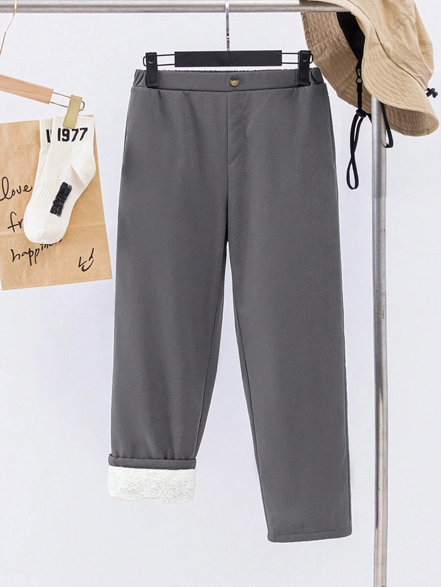 SHEIN Leap Crew Tween Boys' Blended Fleece All-Match Versatile Suit Pants, Suitable For Spring And Autumn Seasons - Grey - View 1