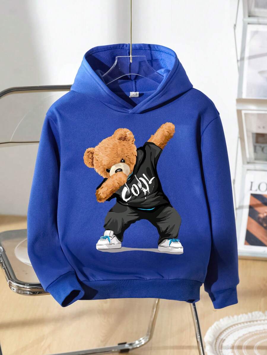 SHEIN Tween Boys Casual Cartoon Print Thick Sweatshirt, Suitable For Autumn And Winter