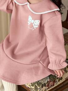 DAZY Young Girls Bow Pattern Thermal Lined Dress, Fall Outfits - Pink - View 5