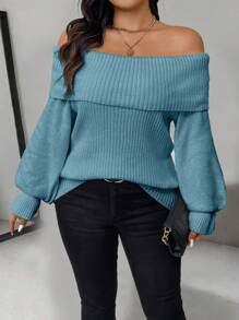 Celure Plus Size Women Off-Shoulder Long Sleeve Solid Color Sweater, Autumn/Winter Knit Pullover Fall Outfit
