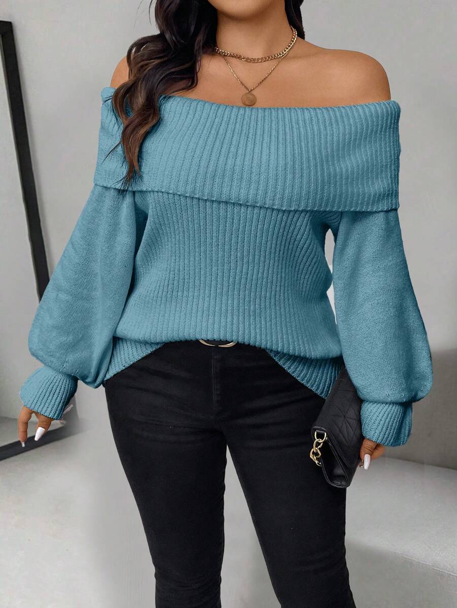 Celure Plus Size Women Off-Shoulder Long Sleeve Solid Color Sweater, Autumn/Winter Knit Pullover Fall Outfit