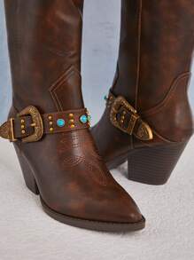 SHUZIA Giày bốt cao đến đầu gối màu nâu bán chạy nhất dành cho nữ có khóa cài cổ điển, điểm nhấn màu ngọc lam, kiểu dáng sang trọng, tinh nghịch, sang trọng. Quà tặng ngày lễ tình nhân năm mới Giày mùa hè Giày mùa xuân cho ngày lễ tình nhân - màu nâu - Xem 5