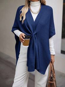 SHEIN LUNE Women Casual Bat Wing Sleeve Thin Lightweight Cardigan, Autumn - Royal Blue - View 7