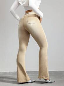 SHEIN Tall Pantalones vaqueros para mujeres ajustados y elásticos con piernas acampanadas, pantalones acampanados color caqui para mujeres altas, pantalones vaqueros de tiro bajo para mujeres, pantalones de invierno acampanados, jeans de tiro alto para mamá.