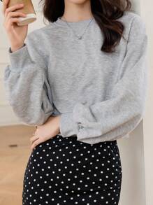 DAZY 1pc Women's Solid Color Loose Crew Neck Long Sleeve Sweatshirt, Casual For Everyday Wear