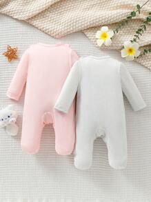 2 Stücke Neugeborenen Minimalistische Einfarbige Rüschenkragen Englisch & Kranich Grafik Langarm Romper Set