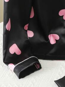 Girls Taffeta Fabric Heart Print Trim Cardigan & Pants 2pcs Pajama Set For Teenagers - Multicolor - View 6