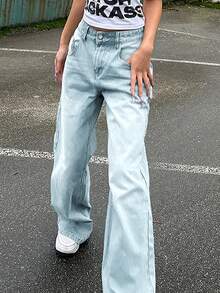Retro Distressed Relaxed Straight Leg Boyfriend Jeans For Women - Light Wash - View 3