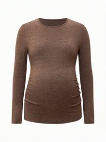 SHEIN Set de 2 piezas Top de manga larga y vestido sin mangas de maternidad - Marrón - Ver 3