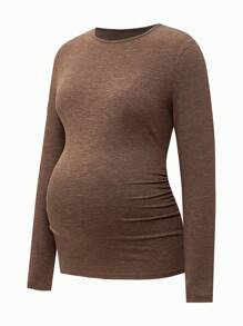 SHEIN Set de 2 piezas Top de manga larga y vestido sin mangas de maternidad - Marrón - Ver 5