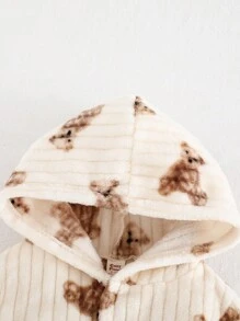 Cozy Pixies 女婴休闲百搭熊图案保暖内衬连帽长袍，腰部系带，长袖 - 杏色 - 查看 7