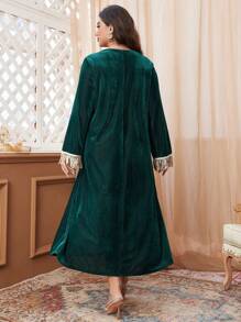 Al Najma Đầm dài Ả Rập trang trí sequin thanh lịch cho nữ cỡ lớn - Màu xanh lá cây đậm - Xem 2