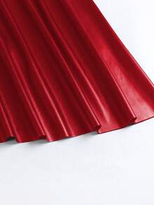Women's Casual Minimalist Solid Color Elastic Waist Flare Skirt For Everyday Wear - Red - View 3