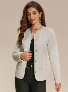 Chiquease 女士休闲轻便羽绒夹克，防风 - 白色 - 查看 4