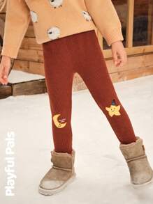 SHEIN 女童两件套星月刺绣纹理打底裤，时尚简约休闲套装，适合秋冬季穿着 - 彩色 - 查看 36