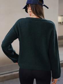 Hanevo Women Solid Color Round Neck Casual All-Match Long Sleeve Pullover Sweater Sportswear For Daily Wear Knit Pullover Fall Winter - Dark Green - View 2