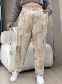 Flirla 大码休闲冰丝扎染松紧腰哈伦裤 - 綠色 - 查看 4