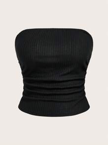 CovetEZ 大码女式高弹力褶饰抹胸短款上衣