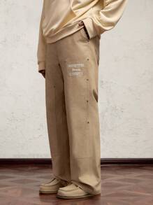 AKNOTIC Business Casual Pantalones casuales de pierna recta holgados y de cintura media para hombres, aptos para uso diario - Caqui - Ver 6