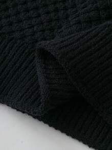 SHEIN LUNE Top de Malha Preta Básica com Gola Redonda e Manga Curta para Outono/Inverno, Tamanhos Grandes - Preto - Visão 6