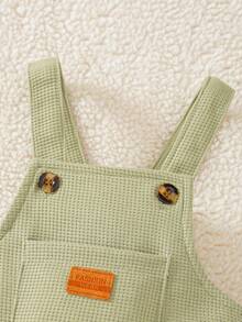 Bộ đồ liền quần vải tổ ong dễ thương cho bé trai mùa xuân và mùa thu - xanh quân đội - Xem 4