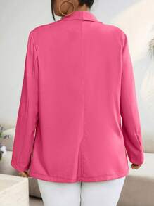 Celure 大码纯色披肩领长袖口袋休闲西装上衣 - 玫紅色 - 查看 2