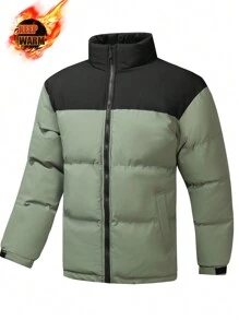 Gym Rark Two-Tone Boyfriend Style Men Casual High Neck Zip-Up Warm Padded Coat, Puffer Jacket - Green - View 1