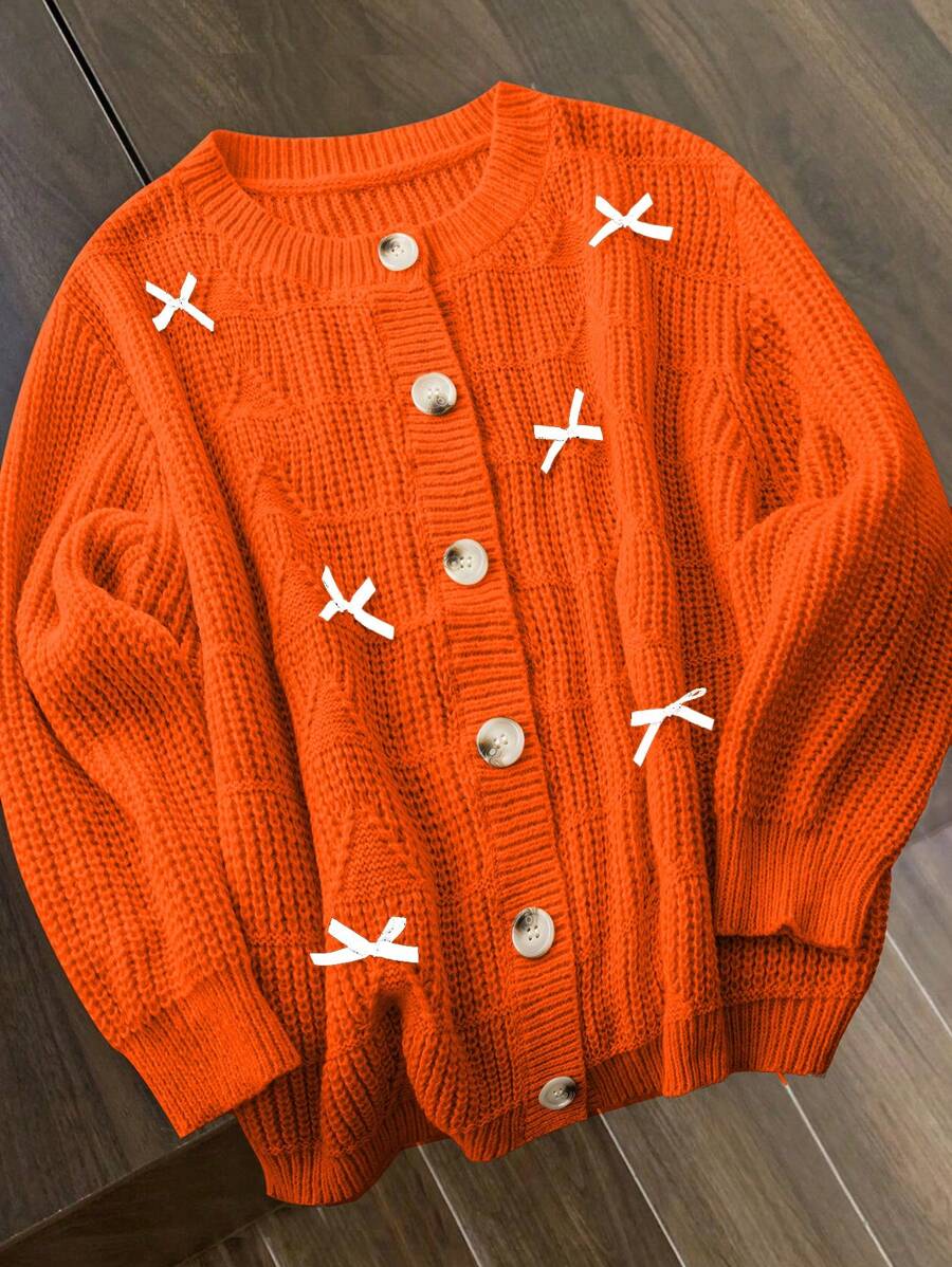 Flirla Áo khoác cardigan cài nút phía trước trang trí nơ cỡ lớn, phù hợp cho mùa thu/đông - trái cam - Xem 1