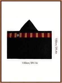 HARRY POTTER X SHEIN 动物图案刺绣连帽抓绒毯，可穿戴，礼品，春/冬，返校季 - 黑色 - 查看 3