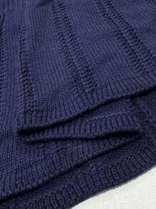 SHEIN LUNE Plus Size Women's Solid Color V-Neck Long Sleeve Ruffled Hem Casual Pullover Sweater Knit Pullover Fall Winter - Navy Blue - View 5