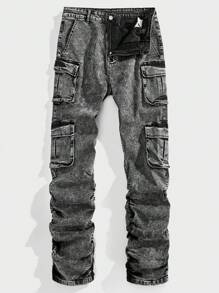 Forever 21 Quần Jeans Nam Phong Cách Đường Phố Cao Cấp Có Nắp Túi Gấp Thu/Đông - Màu Xám nhạt - Xem 1