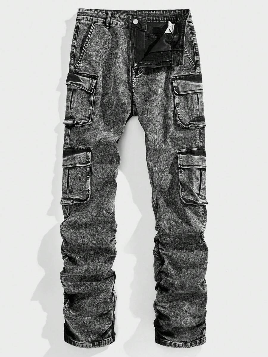 Forever 21 Quần Jeans Nam Phong Cách Đường Phố Cao Cấp Có Nắp Túi Gấp Thu/Đông - Màu Xám nhạt - Xem 1