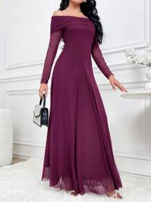 Modelyn Women's Elegant Solid Color Off Shoulder Dress, Autumn Long Evening Dresses