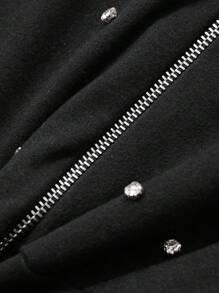 FRIFUL 1件装 女士前拉链长袖简约中长款休闲连衣裙，秋季连帽连衣裙 - 黑色 - 查看 7