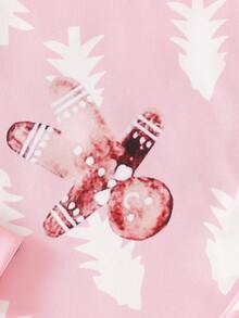 2 peças/Conjunto Pijama Rosa Ajustado Estampa Pão de Mel Menina Jovem, Tecido Quente e Confortável, Combinação Familiar, Perfeito para Festa de Natal, Sessão de Fotos de Férias - Rosa Bebê - Visão 4