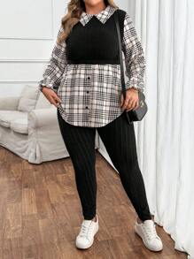 SHEIN VCAY Classic Versatile Long Sleeve Plus Size Women Suit Set, Suitable For Commuting