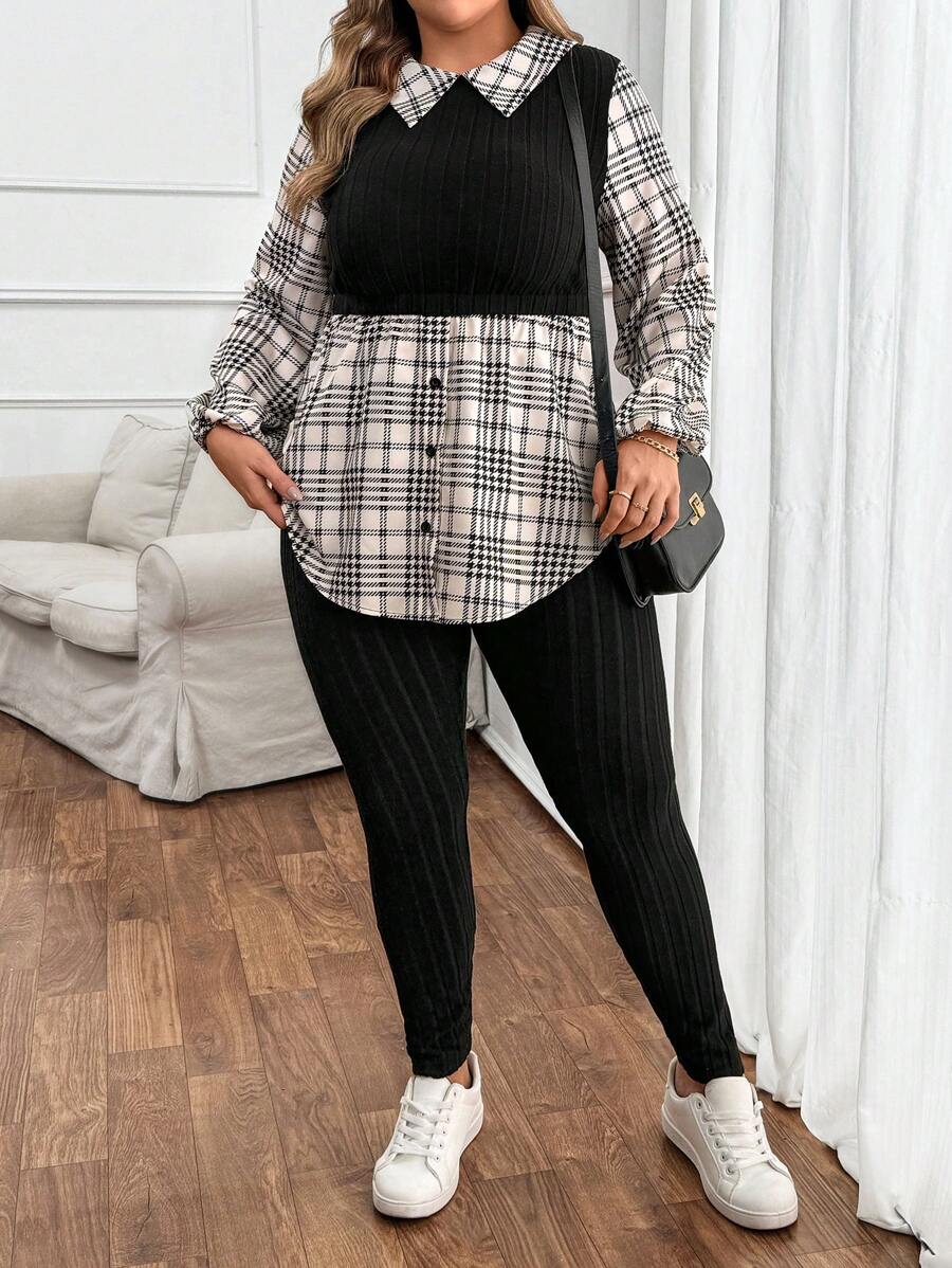 SHEIN VCAY Classic Versatile Long Sleeve Plus Size Women Suit Set, Suitable For Commuting