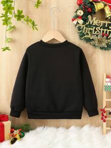 SHEIN Christmas Baby Boys Casual Creative Cartoon Santa Hat & Christmas Tree Graphic Print Basic Crew Neck Sweatshirt - Black - View 2