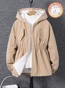 معطف كاجوال ذو بطانة حرارية متوسطة الوزن مع غطاء للفتيان المراهقين، بسحّاب وصف واحد، مناسب للمدرسة والحديقة والشاطئ وعيد الميلاد في فصول الربيع والصيف والخريف والشتاء