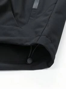 Manfinity Sport Corelite Boyfriend Style Men's Casual Solid Color Drawstring Hooded Sports Jacket, Waterproof Outdoor Long Sleeve Full Zip Up Active Wear Sports Jacket
