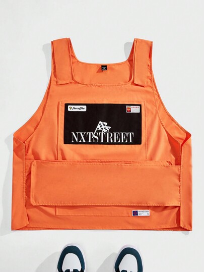 Manfinity VCAY Plus Size Men's Woven Sleeveless Loose Fit Vest, Cargo Fashion Going Out Vest, For Friends, Husband, Boyfriend Gifts, For Fall Winter