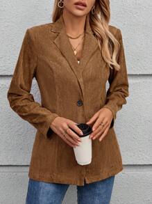 EMERY ROSE Effen kleur dames colbert met lange mouwen en knopen, elegante kantoorkleding
