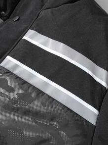 Manfinity Homme Men's Striped Print Zipper Padded Coat, Winter - Black - View 4